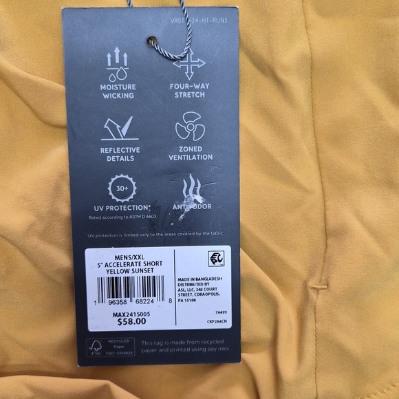 VRST Mens XXL 5" Accelerate Running Shorts Yellow Sunset Relaxed Fit NWT - Picture 7 of 9